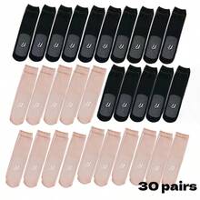 1 Pair/10 Pairs/5 Pairs/20 Pairs/30 Pairs Pack, Silicone Dotted Anti-Slip Seamless Ultra-Thin Transparent Glass Stockings For Women, Anti-Slip Toe, Short Length, Anti-Snag, Wear-Resistant, Invisible Crystal Socks, Mid-Calf 5D Seamless Steel Wire Ultra-Thin Ice Silk Invisible Short Stockings, Mask Socks, Anti-Slip Crystal Dotted Stockings - Apricot - View 8