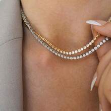 时尚网球项链，轻盈奢华立方氧化锆金/银十字吊坠项链，男女皆宜 - Necklace - 查看 1