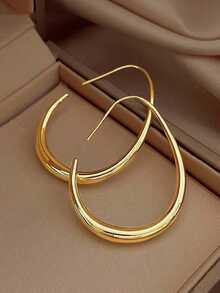 1 Pair Copper Material Simple U-Shaped Teardrop Hoop Earrings, Fashion Daily Wear Gift For Women - 金子 - 查看 4