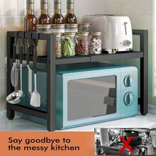 2/3 Tier Extendable Microwave Oven Rack Heavy Duty Kitchen Storage Shelf Stand UK - A - View 9