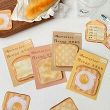 6张随机可爱卡通面包图案便签纸 - 每本30张，自粘便签本，适用于学生、办公室、提醒事项、笔记 - 彩色 - 查看 2