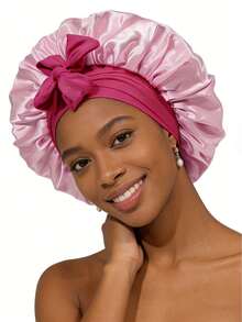 1pc Long Satin Silk Sleep Cap, Long Braid Sleep Hat, Reusable Adjustable Hair Care Cap, Women Sleep Bonnet - A - View 6