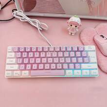 61-Key  Membrane Keyboard With RGB Backlit, USB Wired Gaming Keyboard, Soft Typing For Office & PC - Mauve Purple - View 4