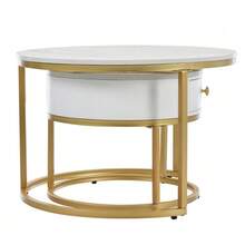 (Modified Instructions) Set Of 2 Modern Nesting Coffee Tables, Glossy Marble Finish, Round Nesting Side Table - View 4