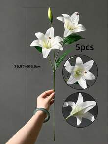 1pc/3pcs/5pcs 34cm Artificial White Silk Lily Flowers, Suitable For Home Decor, Wedding Bouquets, Birthday Parties, Tablescapes, Garden Decor, Wedding Ceremonies, And Bridal Bouquets, High-Quality Artificial Floral Decoration - Multicolor - View 13