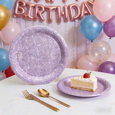 10/20 Pcs Quicksand Pink Purple Gold Party Plates, 7/9 Inch Two Sizes, Quicksand Pink & Gold Effect Design, Perfect For Valentine's Day Party, Easter, Wedding Party, Girls' Night Out, Birthday Party Decorations