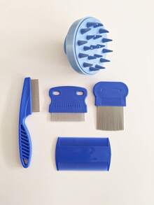 5件套专业除虱除白发梳套装，细齿密齿设计，防头皮屑，专用除虱梳，沐浴梳，脱毛梳，硅胶洗发刷，深层清洁头皮，温和符合人体工学手柄，多合一头皮护理套装，除虱除屑配件 - 彩色 - 查看 10