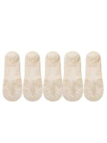 1/5 双夏季轻薄透气硅胶防滑隐形蕾丝透明时尚休闲船袜 - 彩色 - 查看 11