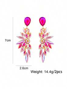 Juran 1 Pair Exaggerated Glass Earrings, Party & Banquet Jewelry Accessories Women - Hot Pink - View 6