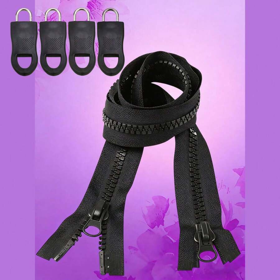 Black No.8 Open-End Zipper 60-150cm With Double Slider & 4 Accessories