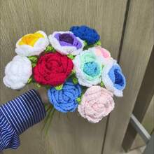 1件手工钩织盛开玫瑰花束，永不凋谢的钩织花，情人节或母亲节礼物 - 乳白色 - 查看 5