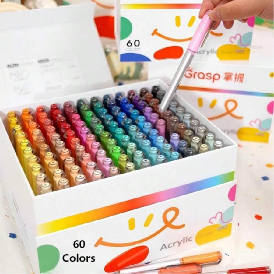 GRASP 新款专业级 120/80/60 色丙烯马克笔，色彩鲜艳，耐刮擦、耐候，适合初学者和成人使用，配有收纳盒，是家庭/学校/工作室的理想之选，专注于专业品质。