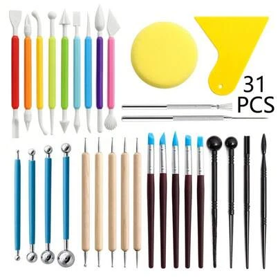 Bộ dụng cụ nghệ thuật gốm sứ 31 món, dụng cụ điêu khắc đất sét, bút chấm mực, bút khắc.