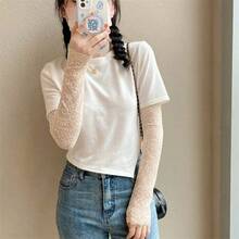 1 Pair Women's Lace Splice High Elastic Soft UV Protection Arm Sleeves, Suitable For Summer Cycling, Driving, Golf, Running, Cooling (Random Style Sent, Item Shown Is Gray, Khaki, White, Black From Left To Right),Travel,Festival - Multicolor - View 6
