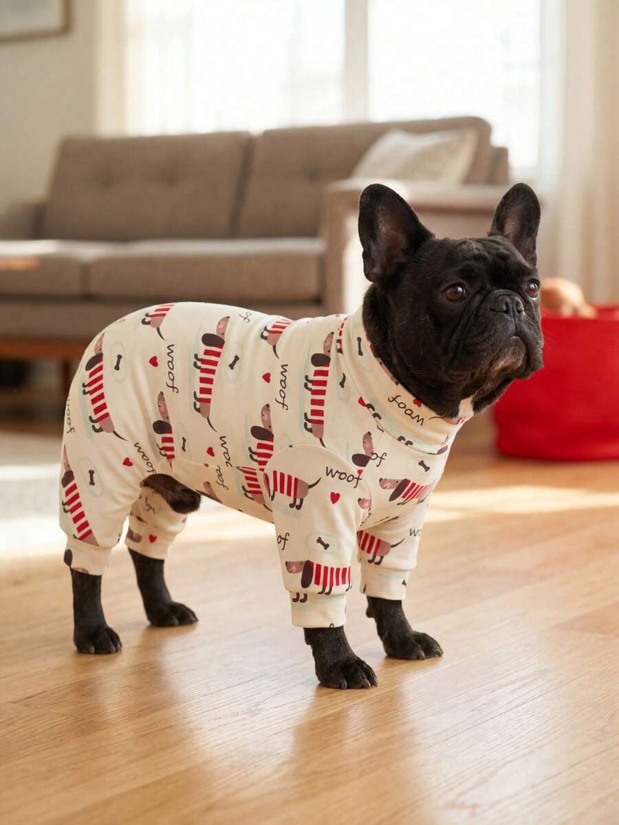 Dog Shedding Hair Control Pajamas For Spring And Summer - Breathable High Stretch Full Coverage Pet Rompers, Summer Anti Licking & Bug Protective Jumpsuit For Small Medium Large Dogs, All Over Printing Dog Clothes - Cute Dachshund Pattern - White - View 1