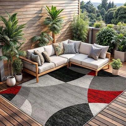 1pc Modern Minimalist Style Rug With Gray, Black And Red Contrasting Geometric Pattern. Velvet Material Weighs Approx. 850g, Thickness Approx. 0.6cm. Durable, Non-Slip, Easy To Clean Rug. Available In Multiple Sizes. Suitable For Kitchen/Living Room/Dining Room/Bedroom/Balcony/Bathroom/Study. Perfect Home Decor Choice.
