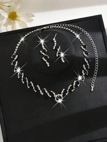 1 Set Fashionable Black Diamond Jewelry Set, Necklace And Earrings Suitable For Women's Wedding, Gala, Party Wear - Multicolor - View 6