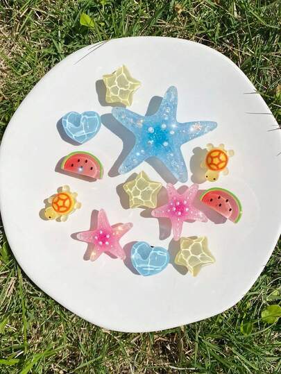 12/14 piezas Moda de verano Versátil Criaturas del océano ABS DIY Adornos desmontables para zapatos, Flores decorativas DIY para zapatos, Adecuado para sandalias, pantuflas, zuecos de mujer, Clips decorativos para bolsas de playa - Regalo perfecto para vacaciones y ocasiones especiales