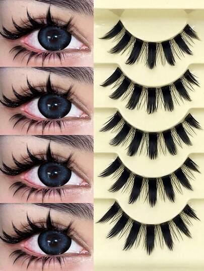 Asiteo 5 pares de pestañas postizas de manga suaves y naturales, pestañas postizas largas y delicadas de estilo anime, para uso diario, maquillaje, cosplay, fiestas, reutilizables, adecuadas para maquillaje, regalo, pestañas postizas, regalo para mujeres, niñas, suministros para fiestas, regalos de boda, para maquillaje diario y trabajo de mujeres, viajes, festivales de música