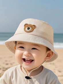 Mũ tai bèo trẻ em màu trơn hình gấu, dễ thương và thời trang cho bé trai và bé gái, phù hợp cho mặc hàng ngày và dự tiệc, mùa xuân/hè. - Màu be - Xem 2