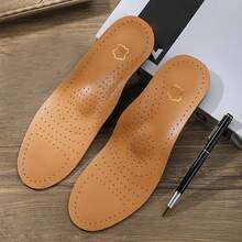 1 đôi lót giày bằng da thoáng khí có hỗ trợ vòm chân, đệm gót TPU chống trơn trượt cho giày tây. - màu nâu - Xem 4