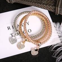 3pcs Women's Multicolor Alloy Bracelet Set - Rhinestone Heart Bracelet - View 3