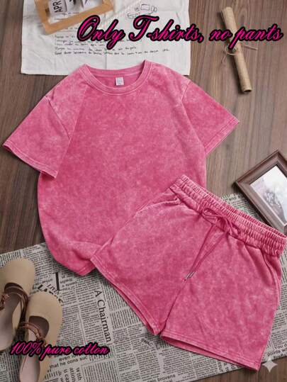 Women's Washed T-Shirt - No Print - Simple Style - Minimalist T-Shirt - Women's Washed T-Shirt, No Shorts, Just A T-Shirt - Summer Outfits For Women - Vacation Outfits For Women - Y2K
