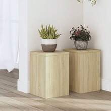 vidaXL Pflanzenständer 2 Stk., Blumenständer Hohle Konstruktion, Dekosäule Podest Für Pflanzen Dekoartikel, Blumenhocker Blumensäule, Helle Eiche Khaki 25x25x80cm Holzwerkstoff - Light Oak Khaki - View 15