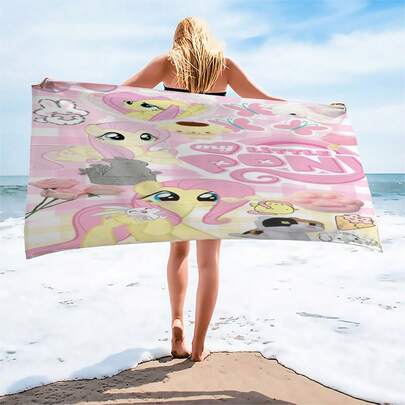 MY LITTLE PONY 1条正版卡通图案超大沙滩巾，速干超柔软超细纤维，强力包裹设计，适合海滩和泳池使用 | 速干超柔软涤纶 | 多用途，适用于瑜伽、旅行、游泳和露营 | 海滩度假的最佳选择 | 大尺寸 | 可机洗 | 最佳礼物