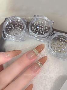 50颗方形锆石美甲装饰，闪亮迷你方形扁平水钻DIY，香槟色美甲宝石 - 彩色 - 查看 3