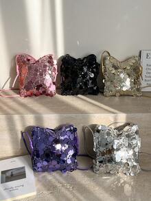 1个绗缝亮片翻盖PVC零钱包，时尚闪亮亮片手拿包，女士派对活动包，新款时尚链条斜挎包，闪亮亮片独特单肩包，适合女士宴会和派对出席 - 彩色 - 查看 2