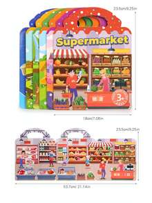 1本可重复使用的儿童DIY贴纸书，多场景主题泡泡贴纸，创意果冻贴纸，便携式安静忙碌贴纸书，儿童贴纸玩具礼物 - 彩色 - 查看 8