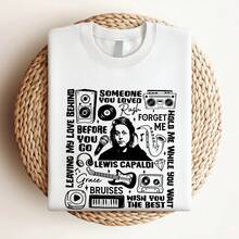 women t-shirt print Lewis Capaldi T Shirt ConcerT Pop Music Tour Merch Birthday For Her long or short sleeves - Weiss - Übersicht 3