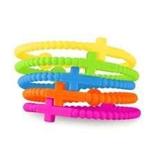 Set de 5 piezas Pulseras de silicona de colores macaron con cruz, estilo de moda simple para mujeres y hombres, pulseras de la , regalos - BR25Y0282-3 - Ver 11