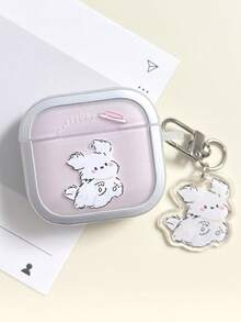 1个卡通线条艺术小狗电镀耳机盒带吊坠，兼容 1/2/3/4，苹果蓝牙无线耳机保护套，Pro 2趣味可爱耳机盒，Pro 3新款小众防摔情侣耳机盒（不含耳机） - 粉紅白色 - 查看 5