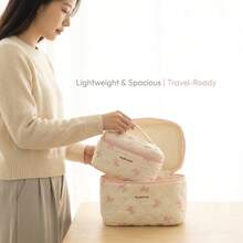 1/3 piezas Juego de bolsas de cosméticos con lazo rosa y diseño de conejo, bolsa de maquillaje con estampado floral, bolsa de tocador elegante, organizador de viaje, soporte para brochas de maquillaje para mujer/niña, bolsa de cosméticos acolchada vintage, organizador de cuidado de la piel lindo, bolsa de almacenamiento de maquillaje con estampado floral, mejor regalo para vacaciones - Rosa - Ver 6