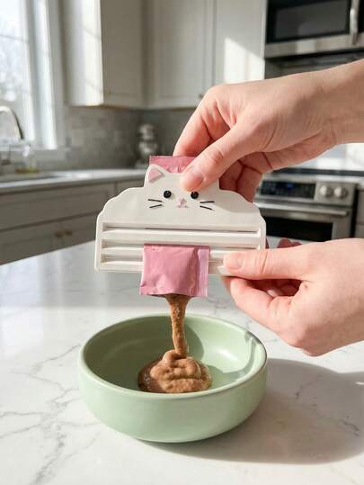 1个三合一猫狗粮挤压器，实用工具，可高效挤出包装袋中剩余的食物，最大限度地利用食物，减少浪费。是注重喂食时间、清洁卫生和易用性的猫主人的理想之选。专为食品袋设计，易于清洁，保持卫生。