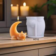Silicone Mold For DIY Cute Cat & Moon Shaped Candle, Candle Making Mold - White - View 1