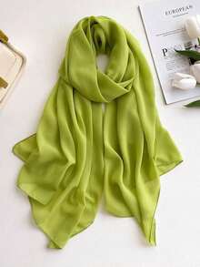 1 pieza Pañuelo de gasa ligero de unicolor, chal decorativo versátil y sencillo para protección solar para mujeres - Verde mostaza - Ver 13