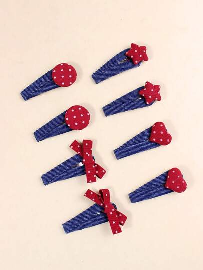 2个装女童牛仔风BB发夹，红色波点装饰发夹，精美礼品之选