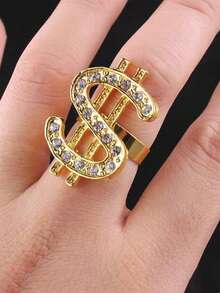 1pc Retro Hip-Hop Style Gold Chain Necklace With Diamond-Encrusted Dollar Sign Pendant - one-size - View 12