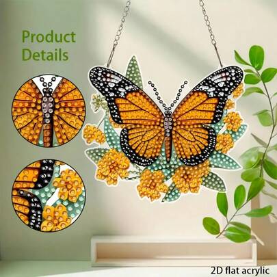 2D Flat Acrylic DIY Diamond Painting Kit, Charming Butterfly & Floral Diamond Art Painting For Hanging Decoration, Sparkling Crystal Art Home Decor, Suitable For Office, School, Club, Bar, Cafe, Library, Living Room, Bedroom, Garden, Porch, Garage Hanging Decoration, Home And Outdoor Welcome Sign, Perfect Gift For Ladies And Best Friends