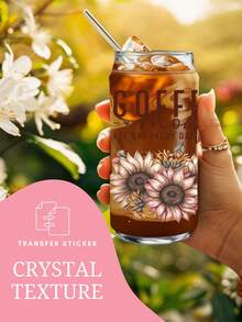 4pcs/Set 16oz Glass Cup Wrap UV DTF Transfer Sticker (9.4x4.3in) No Heat Needed, Aesthetic Coffee Love Language Brown Heart Graphic, Western Highland Cow Sunflower Leopard Print Ice Coffee Addict Decal, Waterproof Rub On Sticker For Libbey Can Tumbler DIY Gift - 2Coffee 02 - View 2