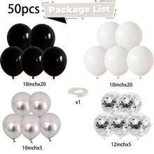 50pcs Black & White Confetti Balloons Set, 10''Silver & Metal Balloons, Emulsion Material, No Electricity Needed, Perfect For Birthday, Anniversary, Bar , Prom & General Celebrations - 18 YEARS - View 2