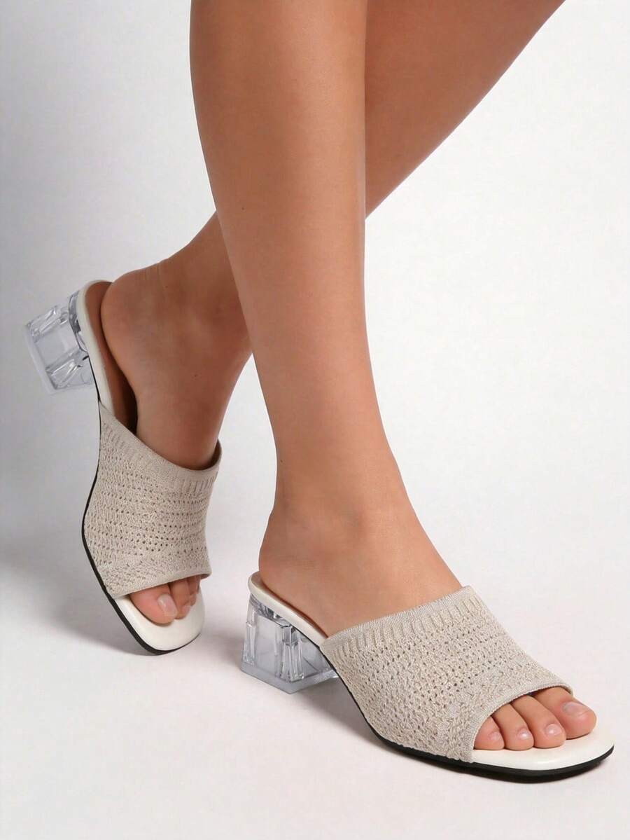 2026 Summer New Korean Style One-Strap Mid-Heel Fashionable Women Sandals - Beige - View 1