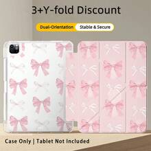 Pink And White Bow UV Printed Flat Pattern, Full Coverage Shockproof & Anti-Drop, Y-Fold Tablet Protective Case, Acrylic Backplate With Pen Slot, Compatible With Huawei Protective Case /Matepad 11.5 2025/Matepad SE 11inch Tablet Protective Case, Honor Tablet Protective Case/Honor9/10/X8A, Compatible With Redmi Pad SE 11inch(2023)/ Pad 2 And Other Popular Brand Tablet Protective Cases, Compatible With Samsung A9 And Other Popular Models - Multicolor - View 4