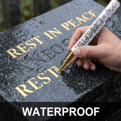 3/1pc Gold Gravestone Marker Pen | Restores Faded Text On Gravestones And Granite Surfaces, Weatherproof, Quick-Drying Oil-Based Fine Tip, Designed For Cemetery Maintenance And Marble/Tile Color Restoration
