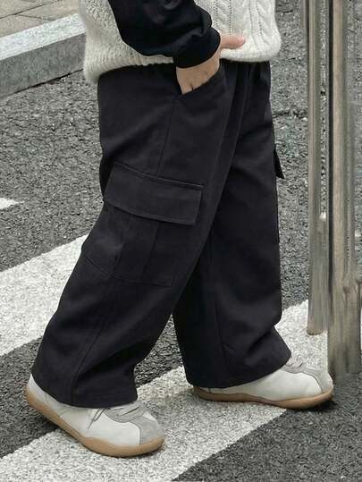 1 pieza Pantalones cargo casuales, minimalistas y versátiles para niños pequeños, cómodos y con estilo urbano