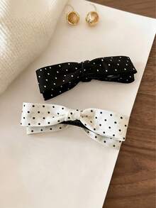 2pcs/Set Girls Polka Dot Bow Banana Hair Clips, Cute Minimalist Twist Hair Accessories - Multicolor - View 4