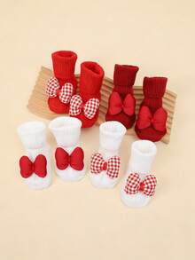 4 Pairs Baby/Toddler Girls Cotton Mid-Calf Socks, All Season, Anti-Slip Dots On Sole For Indoor Wear - Multicolor - View 5